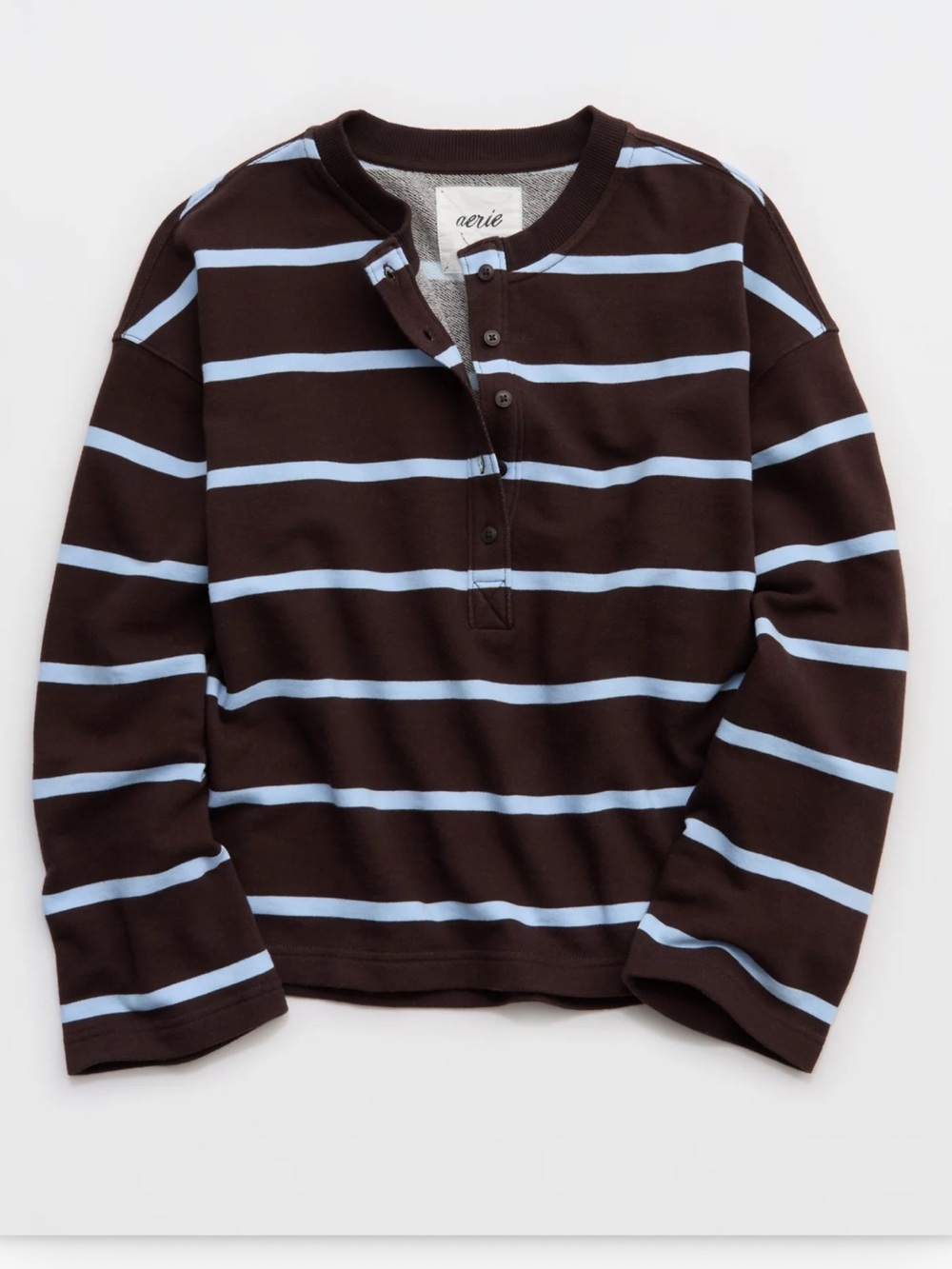 aerie Brown & Light Blue Striped Henley Sweatshirt - Picture 2 of 2